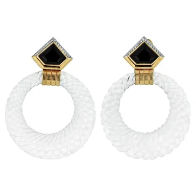 Pre-owned David Webb 18k Yellow Gold Rock Crystal Hoop Earrings