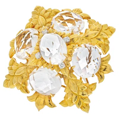 Pre-owned David Webb 18k Yellow Gold Rock Crystal Maltese Style Cross Pendant Brooch