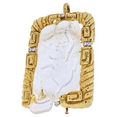 Pre-owned David Webb 18k Yellow Gold Rock Crystal Monkey Pendant, Brooch