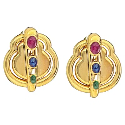 Pre-owned David Webb 18k Yellow Gold Ruby, Emerald, Sapphire Earrings