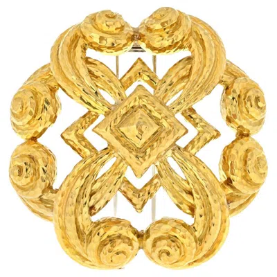 Pre-owned David Webb 18k Yellow Gold Scrolled Hammered Brooch