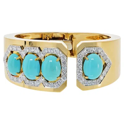 Pre-owned David Webb 18k Yellow Gold Three To One Turquoise Diamond Bracelet
