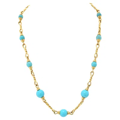 Pre-owned David Webb 18k Yellow Gold Turquoise Link Chain Necklace