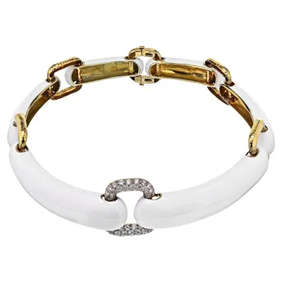 Pre-owned David Webb 18k Yellow Gold White Enamel Pave Diamond Collar Necklace
