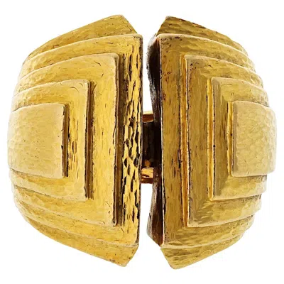 Pre-owned David Webb 18k Yellow Gold With Bark Finish Estate Step Ring