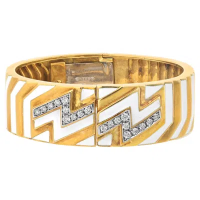 Pre-owned David Webb 18k Yellow Gold Zig Zag Diamond Bangle Bracelet