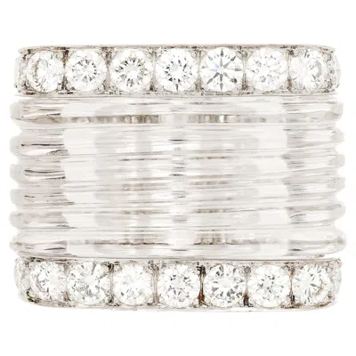 Pre-owned David Webb 18k Yellow Gold/plat Carved Rock Crystal And Diamond White Tie Ring