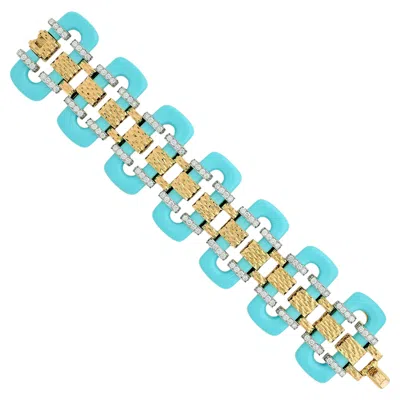 Pre-owned David Webb 18k Yellow Gold/plat Composite Turquoise And Diamond Thread Bracelet