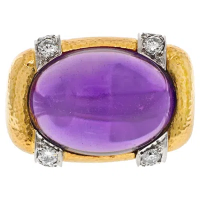 Pre-owned David Webb 18k Yelow Gold Cabochon Amethyst And Diamond Ring In Purple