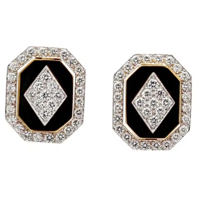 Pre-owned David Webb 18k Yg Clip-on Earrings Enamel With 3.3 Carat Round G-vs2 Diamonds In Multi