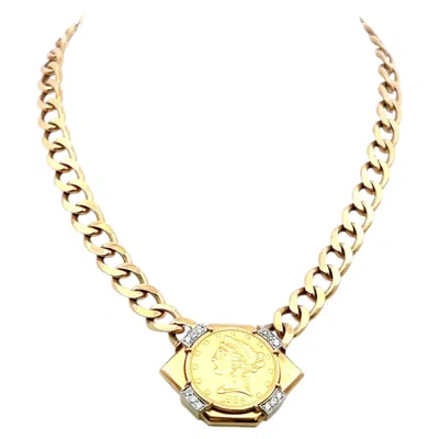 Pre-owned David Webb 18k Yg Platinum Pendant Necklace 0.36 Carat Round F/vs Diamonds 16 In In Multiple