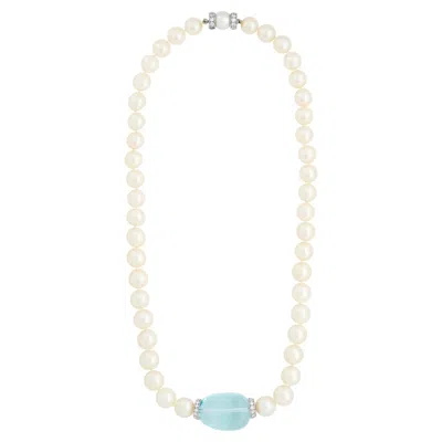 Pre-owned David Webb 18kwg/plat Aquamarine Bead, Pearl And Diamond Rondelle Necklace In Multi