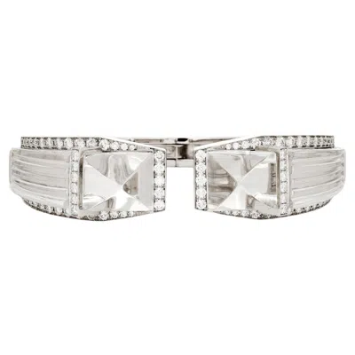 Pre-owned David Webb 18kwg/plat Carved Crystal And Diamond 'bastille White Night' Bracelet
