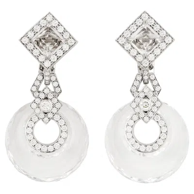 Pre-owned David Webb 18kwg/plat Rock Crystal And Diamond 'midnight' Dangle Earrings In Multiple