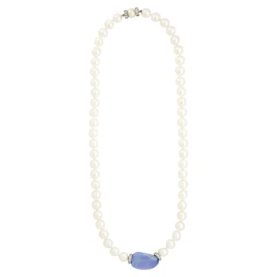 Pre-owned David Webb 18kwg/plat Sapphire Bead, Pearl And Diamond Rondelle Necklace In Blue