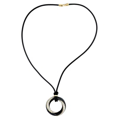 Pre-owned David Webb 18kyg Carved Onyx And Diamond Circle Twist Pendant On Black Cord