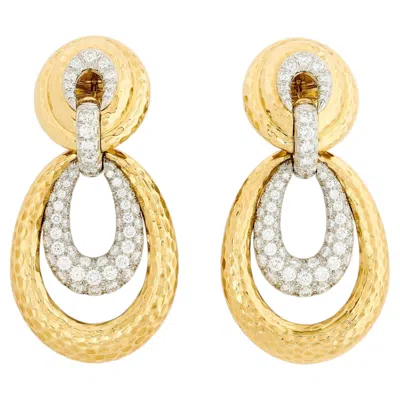 Pre-owned David Webb 18kyg/plat Diamond 'astor' Manhattan Minimalism Dangle Earrings In Multiple