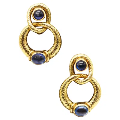 Pre-owned David Webb 1970 Dangle Clips-on Earrings In 18kt Gold With 7.34 Ctw Sapphires In Multi