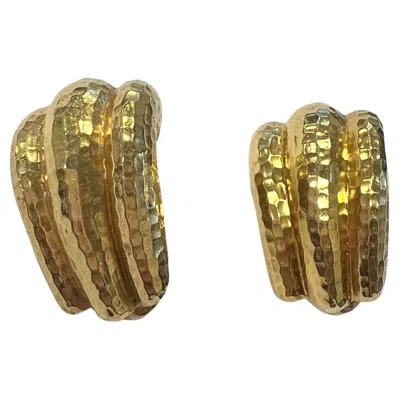 Pre-owned David Webb 1970 Hammered Hoops Clips Earrings In Solid 18kt Yellow Gold
