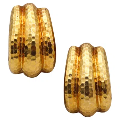 Pre-owned David Webb 1970 Hammered Hoops Clips Earrings In Solid 18kt Yellow Gold