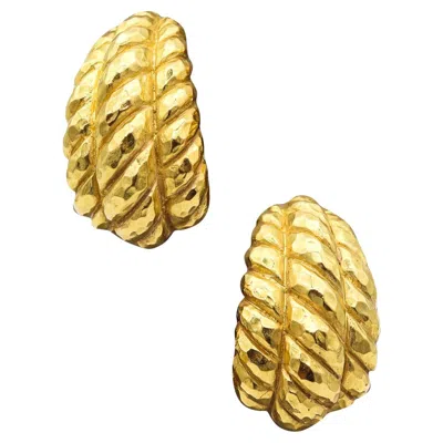Pre-owned David Webb 1970 New York Ropes Hoops Earrings In Solid Textured 18kt Yellow Gold