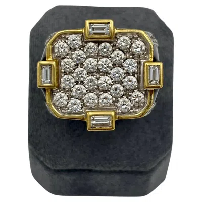 Pre-owned David Webb 1970s 18k Gold & Enamel Cocktail Ring With Approx. 6 Carats Diamonds In Multi