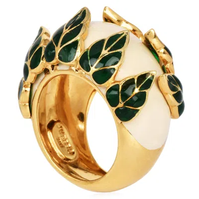Pre-owned David Webb 1970s 18k Gold Enamel Leaf Dome Statement Ring In Multi