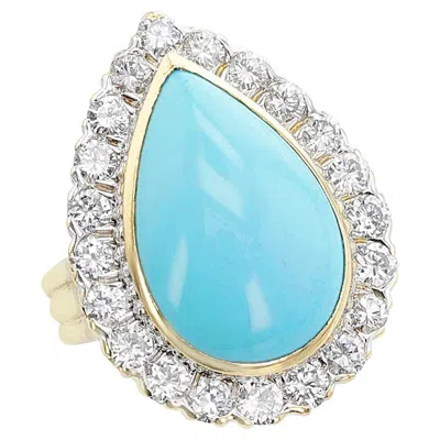 Pre-owned David Webb 1970s  Turquoise Cabochon And Diamond Ring, 18k And Platinum In Multi