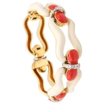 Pre-owned David Webb 1976 Enameled Bracelet In Solid 18kt Yellow Gold With Diamonds