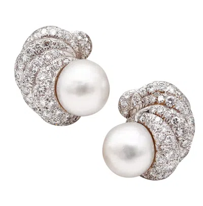Pre-owned David Webb 1977 South Seas Pearls Clips-on Earrings Platinum And 8.84 Cwt In Multi