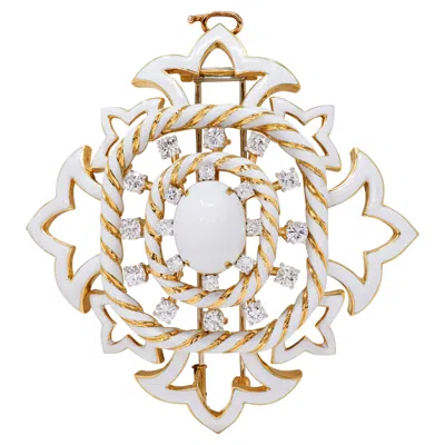 Pre-owned David Webb 1980's Diamond Enamel 18k Gold Platinum Vintage Cross Pendant Brooch In Multi