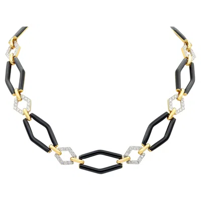 Pre-owned David Webb 1980's Diamond Enamel 18k Yellow Gold Platinum Vintage Link Necklace