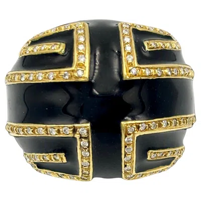 Pre-owned David Webb 1980s  18k Gold, Enamel And Diamond Cocktail Ring In Multi