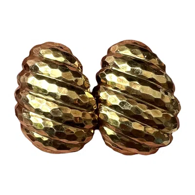 Pre-owned David Webb 1980s–1990s  Hammered 18k Gold Clip Earrings In Multi