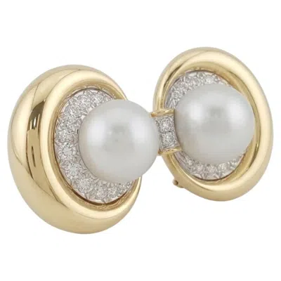 Pre-owned David Webb 2 Carat Round Brilliant Diamond Pearl 18k Yellow Gold Clip Earrings