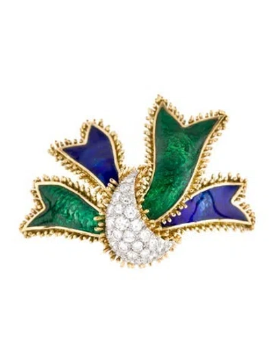 Pre-owned David Webb 2.86ctw Diamond & Enamel Brooch In Multi