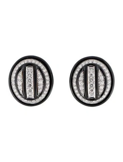 Pre-owned David Webb 3.09ctw Diamond & Enamel Clip-on Earrings In Black