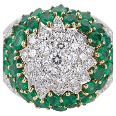 Pre-owned David Webb 3.50 Carat Emerald Diamond Gold Platinum Dome Ring In Green