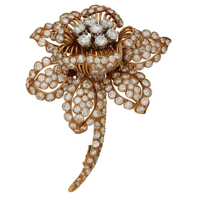 Pre-owned David Webb , A Magnificent Signed Diamond Flower Brooch, With 184 Round Diamonds In Multi