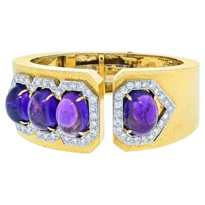 Pre-owned David Webb Amethyst And 18k Hammered Gold Cuff Bracelet In Purple
