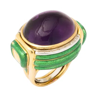 Pre-owned David Webb Amethyst Green Enamel Diamond Ring In Purple