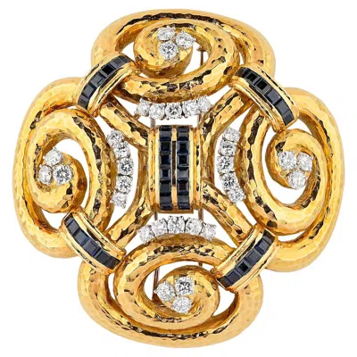 Pre-owned David Webb Ancient World Sapphire Diamond Brooch Pendant In Blue