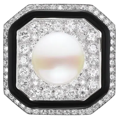 Pre-owned David Webb Art Deco Style Pearl Diamond And Black Enamel Brooch