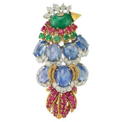 Pre-owned David Webb Bird Brooch With Sapphire, Emerald, Ruby, And Diamonds In Multi