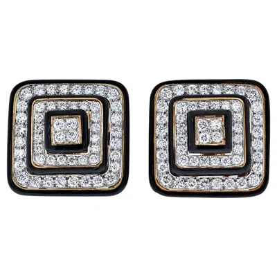 Pre-owned David Webb Black Enamel And Diamond Square Shaped Earrings