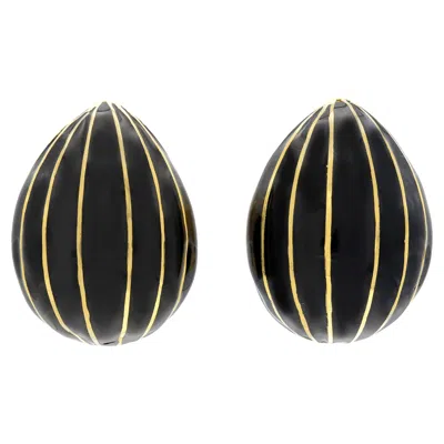 Pre-owned David Webb Black Enamel And Gold Almond Earrings
