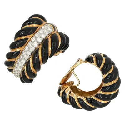 Pre-owned David Webb Black Enamel Diamond Clip-on And Pierced Earrings