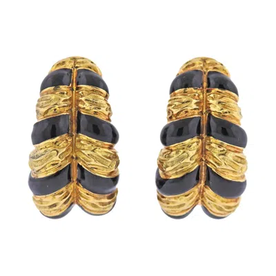 Pre-owned David Webb Black Enamel Gold Half Hoop Earrings