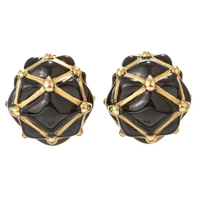 Pre-owned David Webb Black Enamel Pyramid Trellis Dome Earrings
