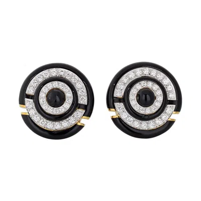 Pre-owned David Webb Black Enamel Round Diamond Clip-on Earrings